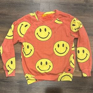 Aviator Nation Repeat Smiley Face Light Orange and Yellow Sweater